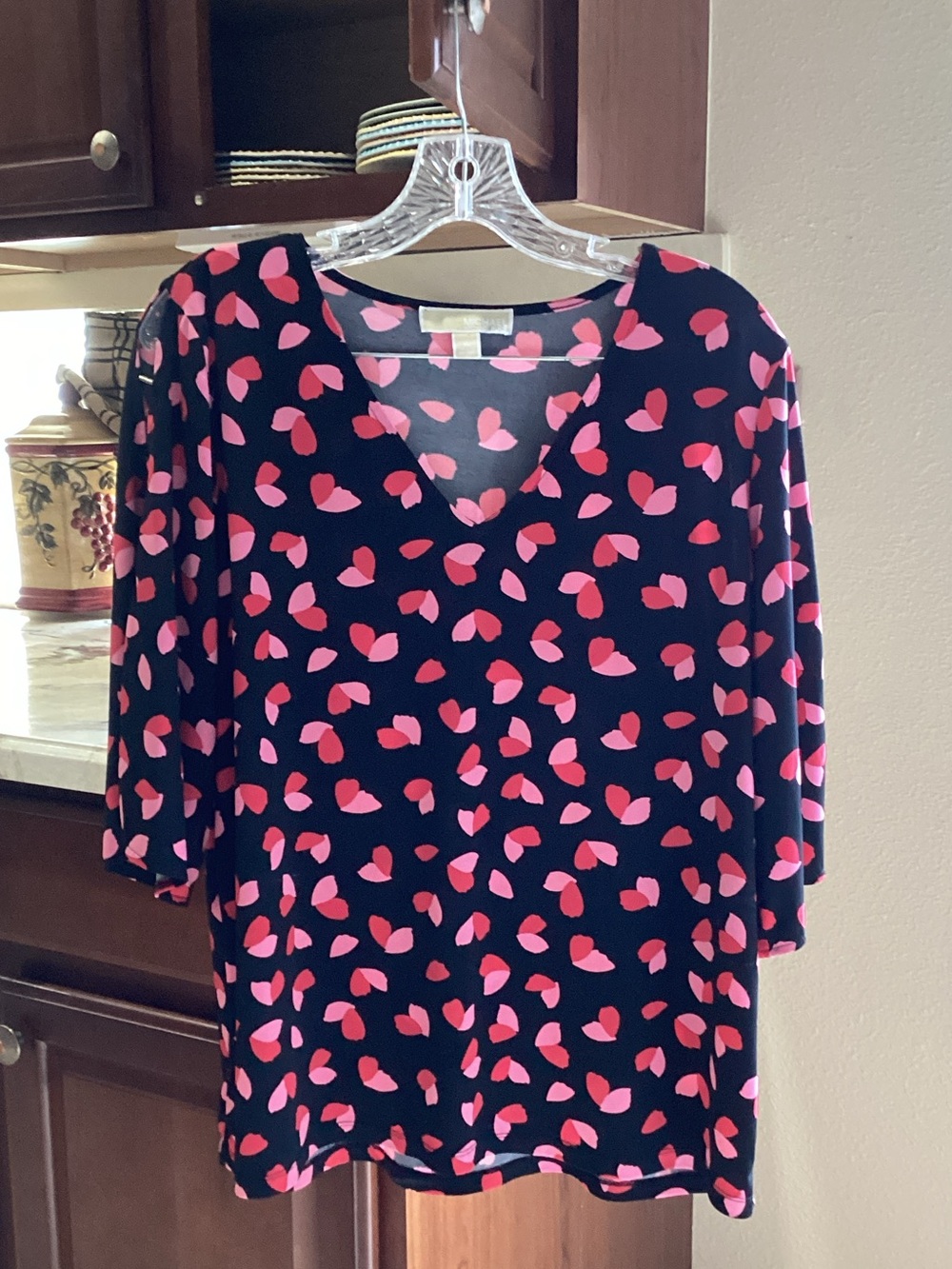 Michael Kors Black V-Neck Tunic with Pink Petal Motif
